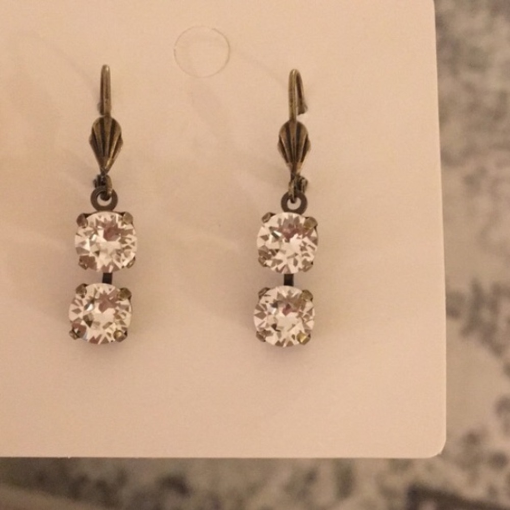 Antique Brass Crystal Drop Earrings - Picture 4 of 5